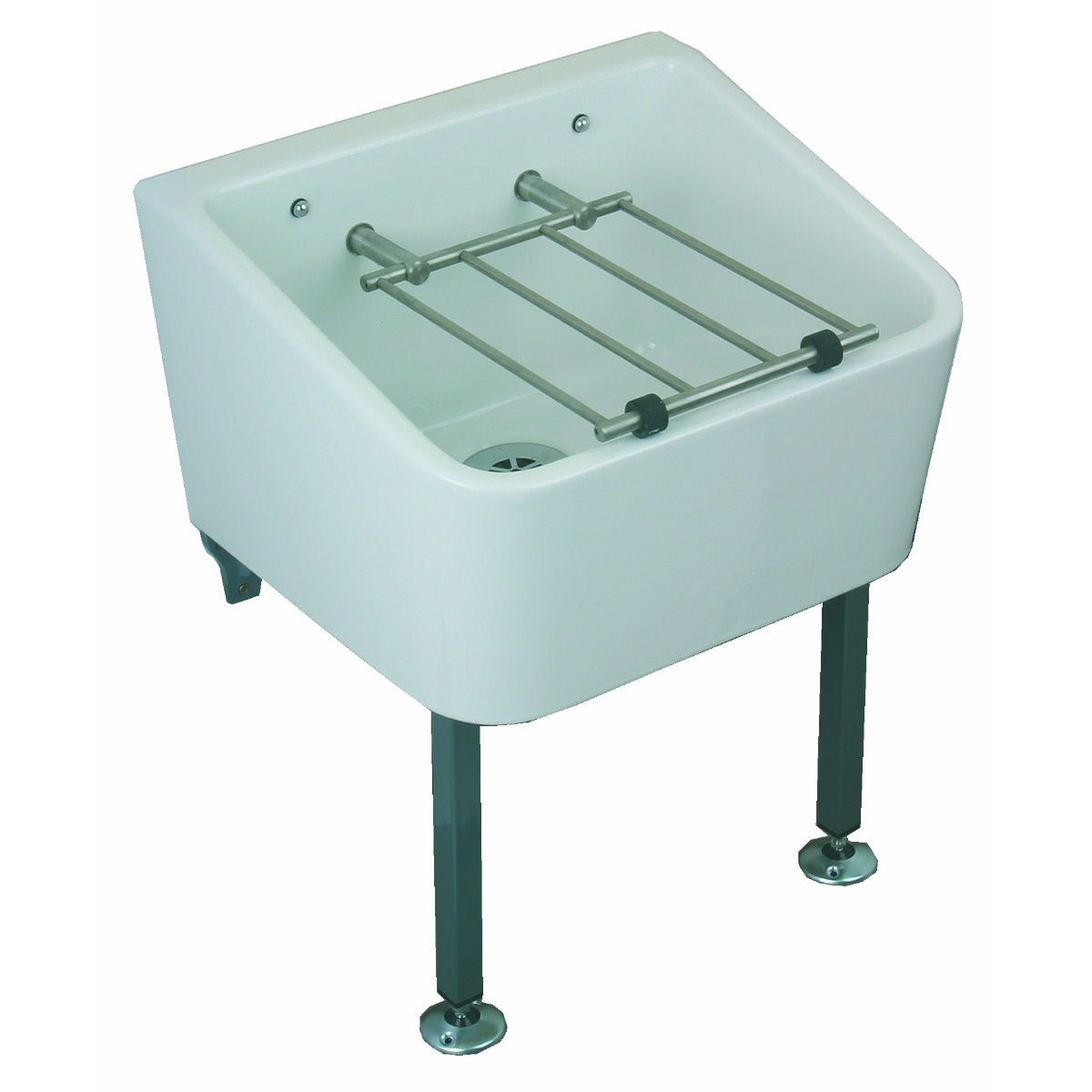 Twyford Sola service sink, floor-standing, with hinged grating.