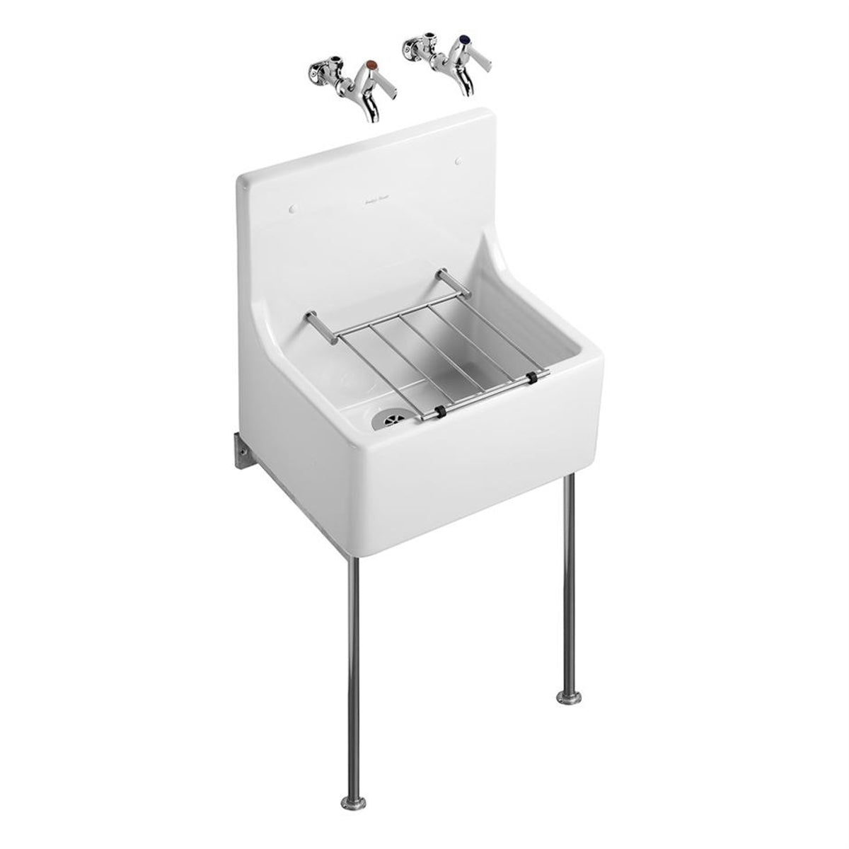 Armitage Shanks Alder 51cm x 38cm high back sink with fitted stainless steel bucket grating.