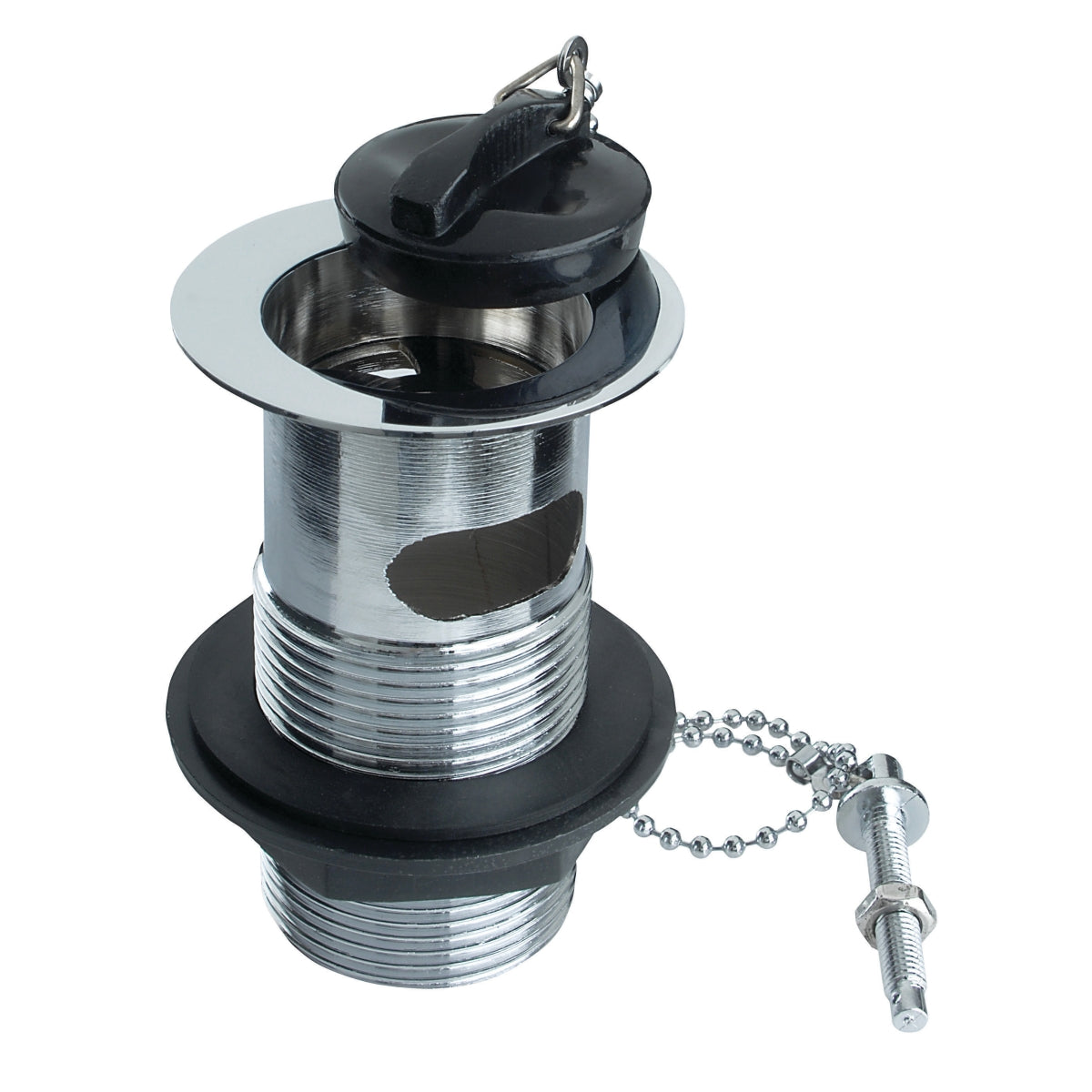 Embrass Peerless 201240 Basin Waste Slotted Brass 1 1/4inCH with Black Polypipe Plug and Ball Chain and Stay.