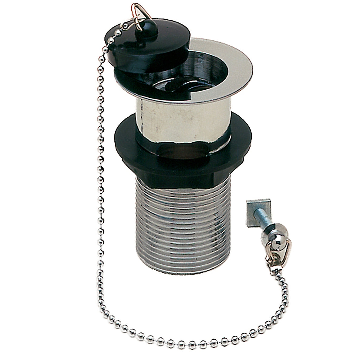 Embrass Peerless 201289 1-1/4in Brass Basin Waste Solid Polypipe Plug, Chain & Stay Chrome Plated.