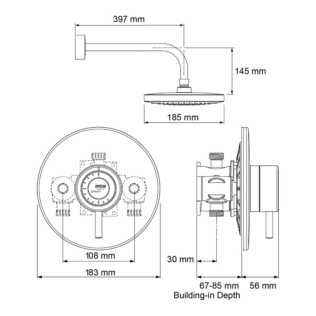 Mira Showers Element Build in Rigid Shower Chrome 1.1656.003.