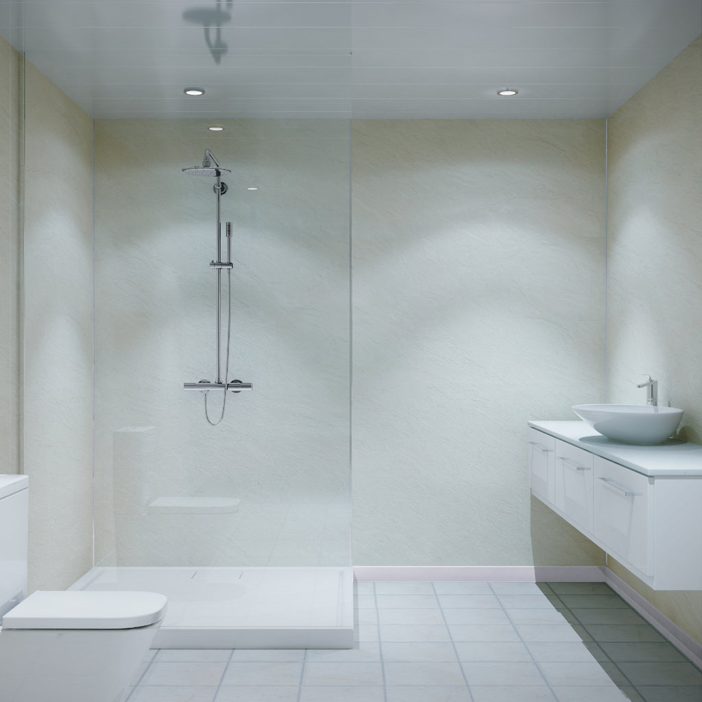 Multipanel Classic Bathroom Wall Panel Hydrolock Riven Marble 2.4 M x 598mm 9241 MP9241STDHLTG17.