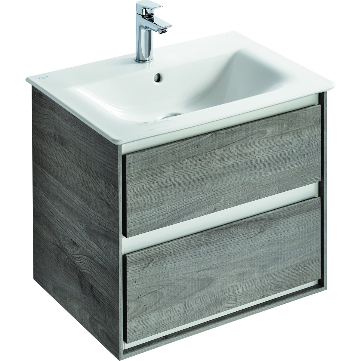 Ideal Standard Philosophy Furniture - 1 Drawer Mini Vanity Unit 600W x 400H x 360mmD, Wood Grey with Matt White Trim