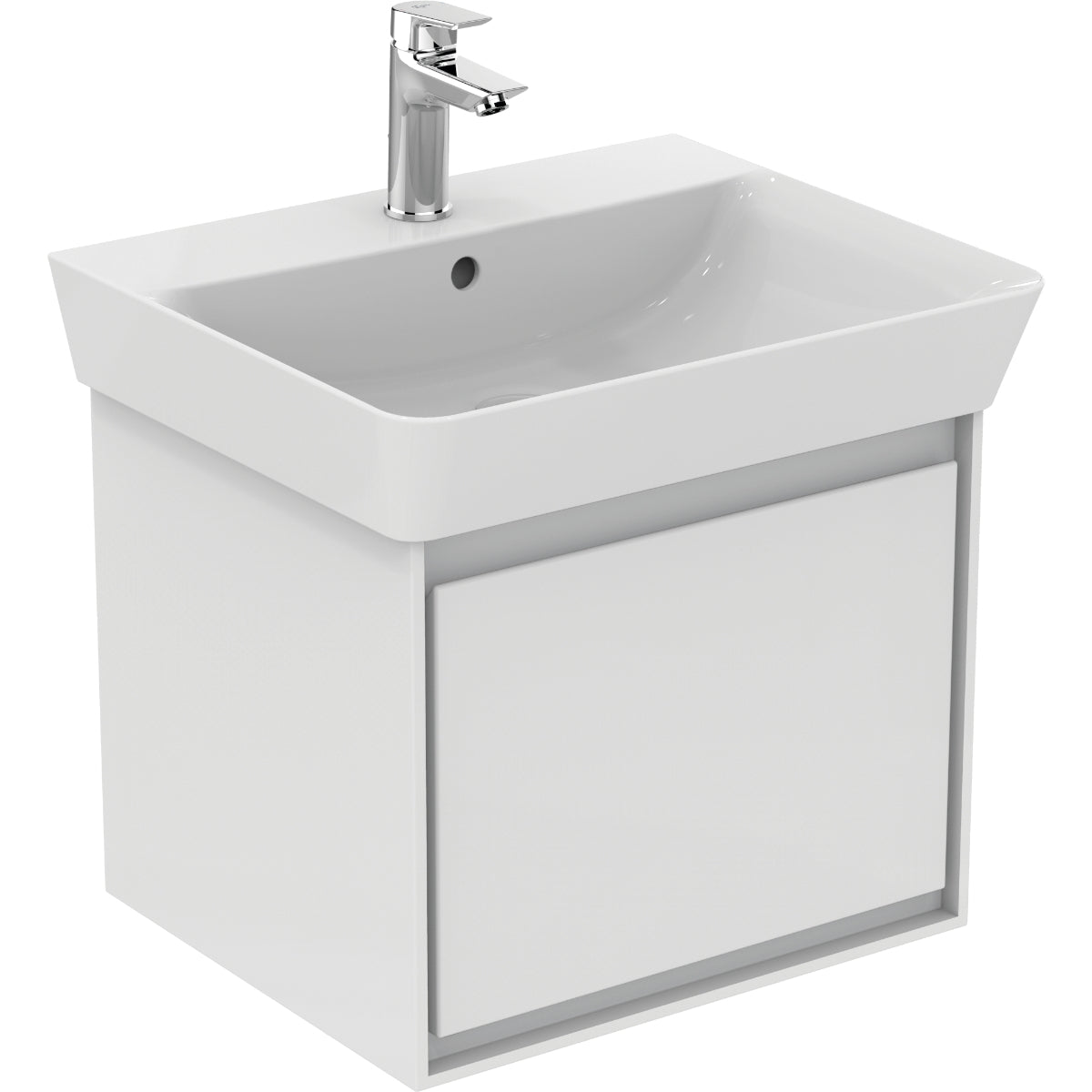 Ideal Standard Philosophy Furniture - 1 Drawer Wash Basin Unit 550W x 400H x 412mmD, Gloss White with Matt Grey Trim.