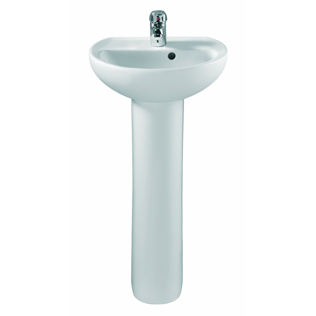 Twyford Alco handrinse basin with asymmetrical overflow: 40x33cm, Tap hole=centred, Overflow=visible, white