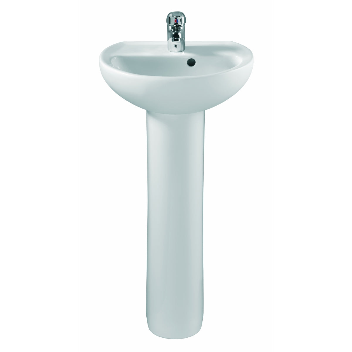 Twyford Alco handrinse basin with asymmetrical overflow: 40x33cm, Tap hole=centred, Overflow=visible, white