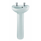 Twyford Alco handrinse basin with asymmetrical overflow: 40x33cm, Tap hole=left and right, Overflow=visible, white