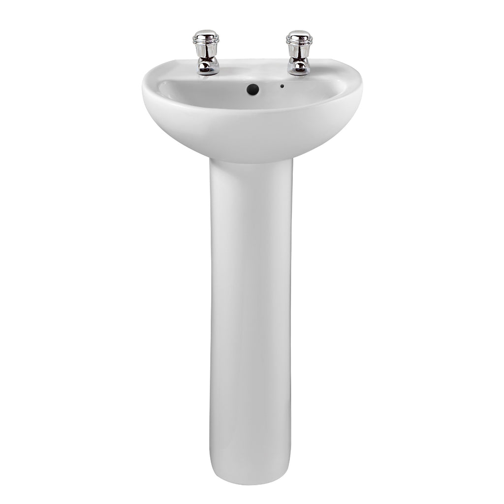 Twyford Alco handrinse basin with asymmetrical overflow: 40x33cm, Tap hole=left and right, Overflow=visible, white