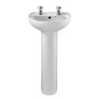 Twyford Alco handrinse basin with asymmetrical overflow: 40x33cm, Tap hole=left and right, Overflow=visible, white