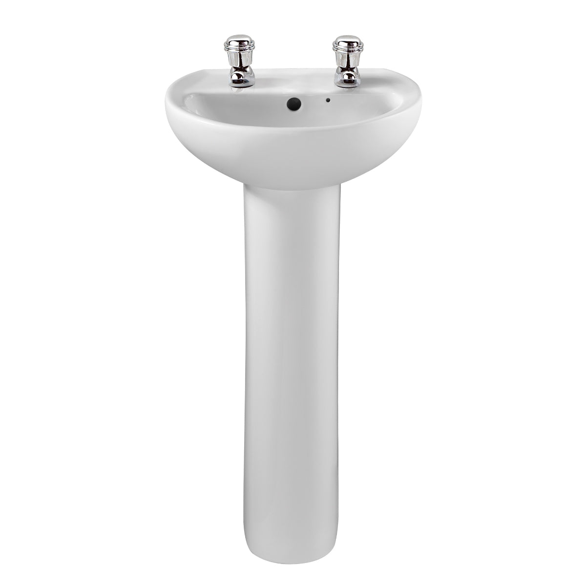 Twyford Alco handrinse basin with asymmetrical overflow: 40x33cm, Tap hole=left and right, Overflow=visible, white