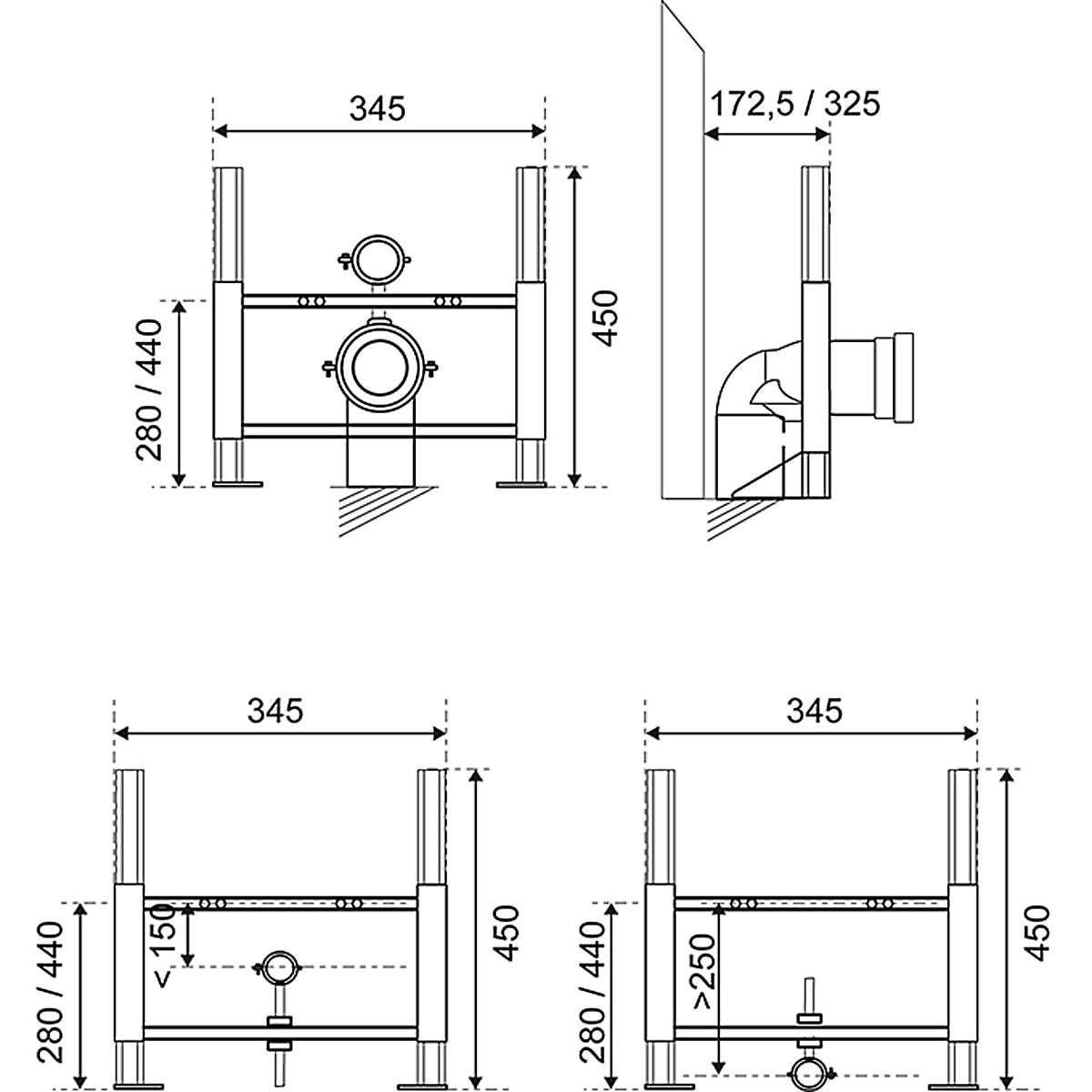 Wirquin 50717863 Pro Low 2 in 1 WC and Bidet Frame