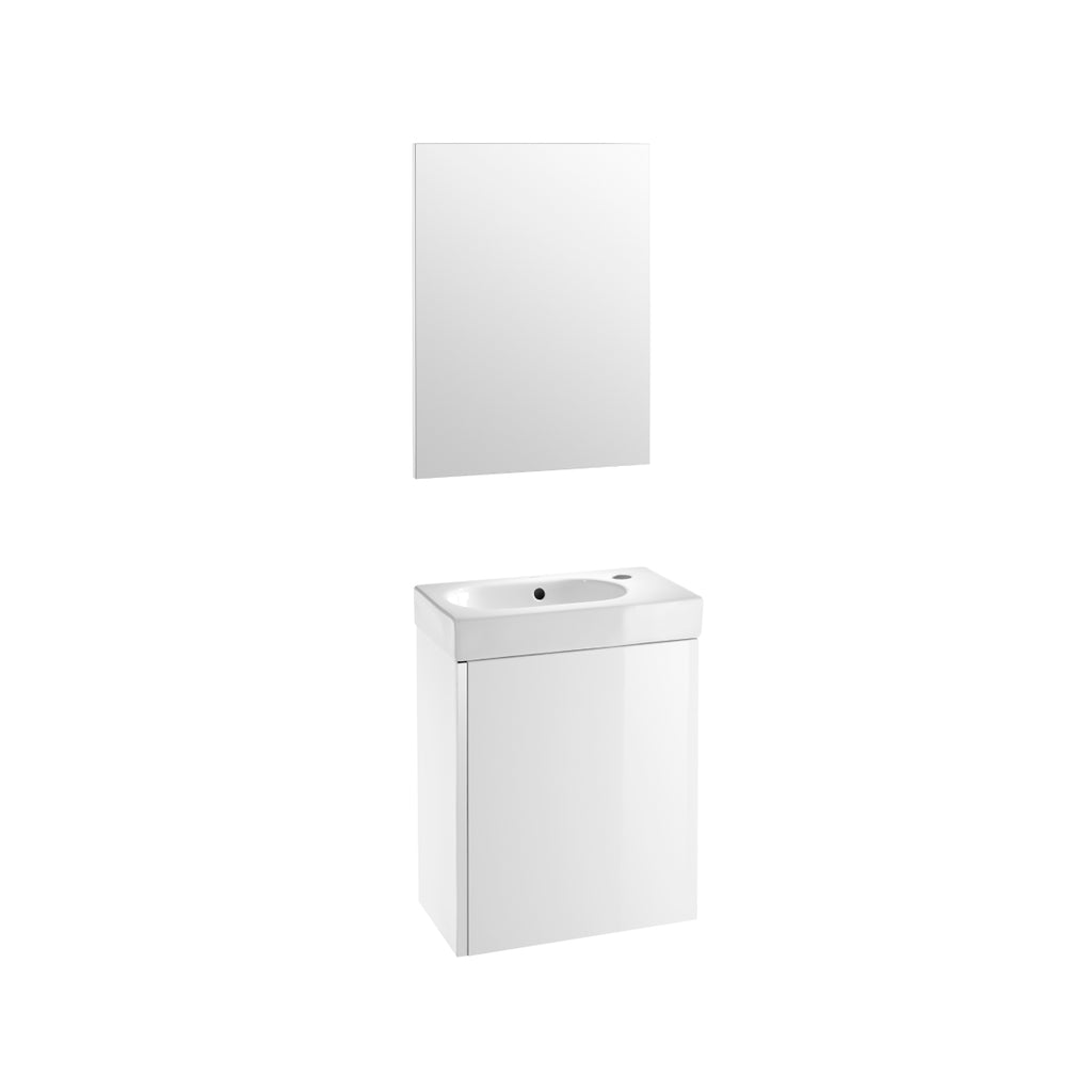 Roca Mini Basin, Mirror And Base Unit 450 X 250Mm - 1 Soft-Close Door - Gloss White