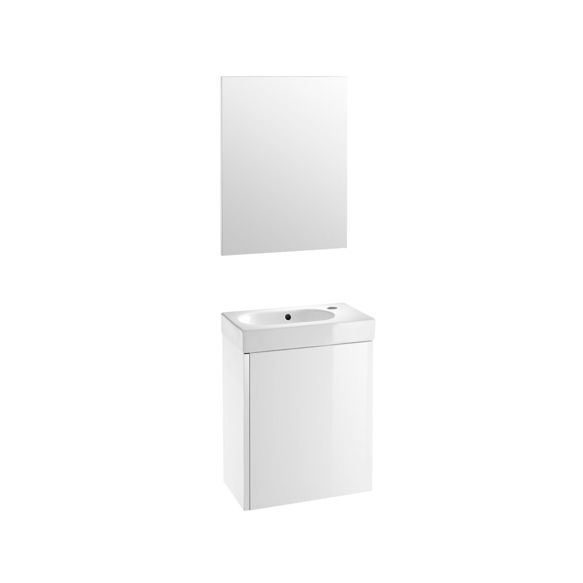 Roca Mini Basin, Mirror And Base Unit 450 X 250Mm - 1 Soft-Close Door - Gloss White