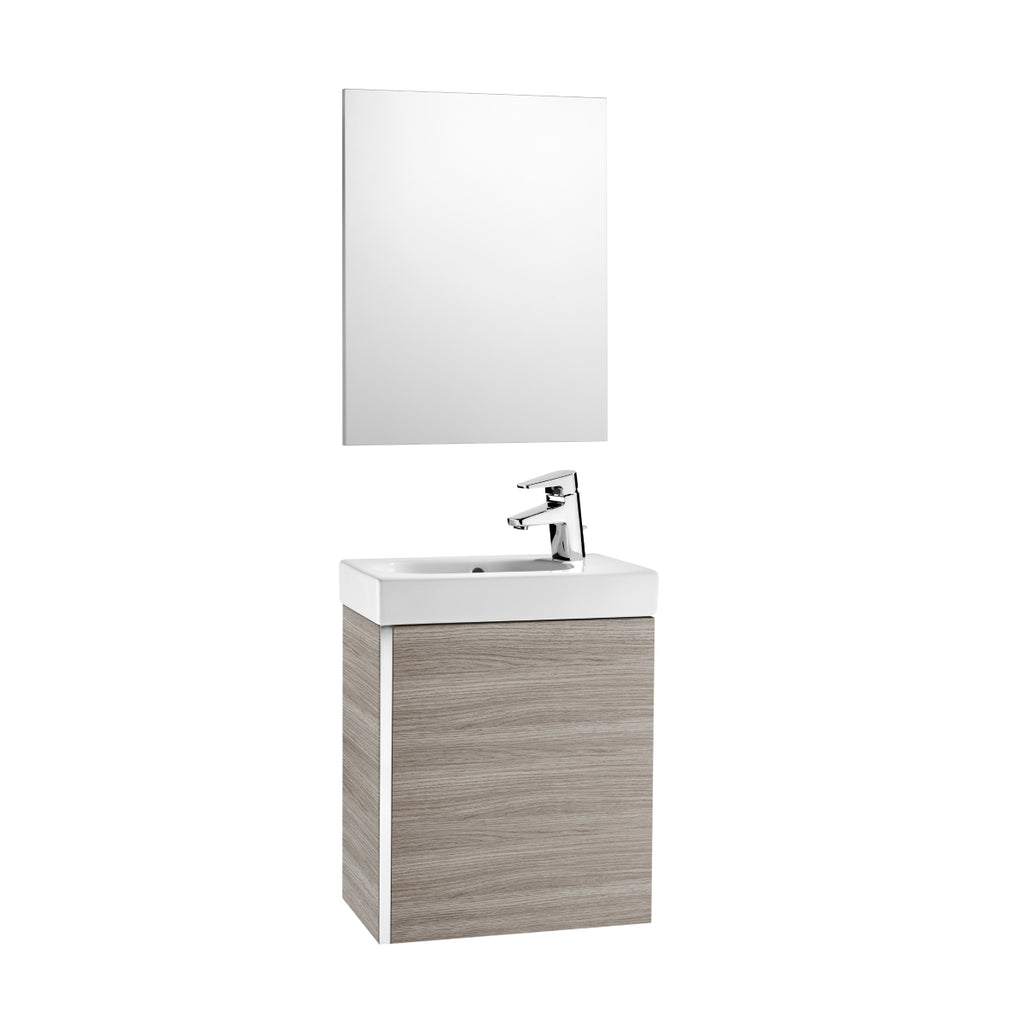 Roca Mini Basin, Mirror And Compact Vanity Unit 450 X 250mm - 1 Soft-Close Door - Textured Grey