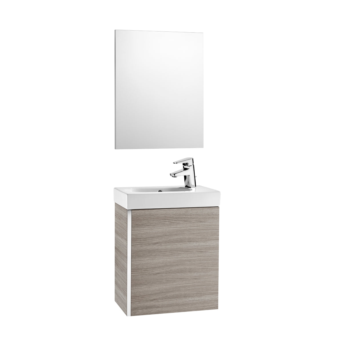 Roca Mini Basin, Mirror And Compact Vanity Unit 450 X 250mm - 1 Soft-Close Door - Textured Grey
