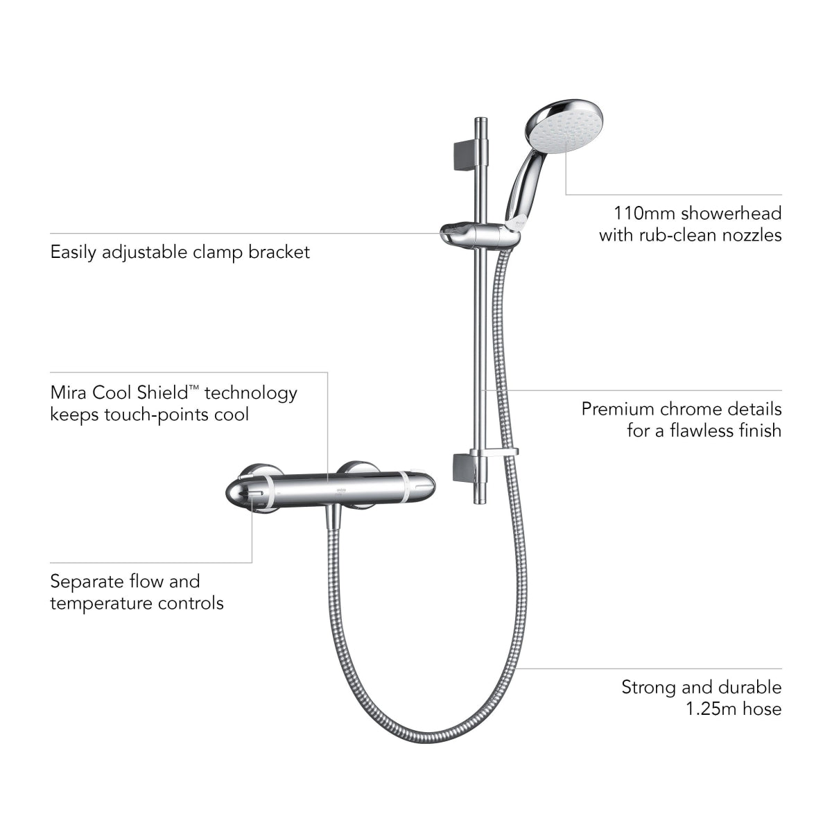 Mira Showers Coda Pro Thermostatic Single Outlet Shower & Kit Chrome 1.1836.005.