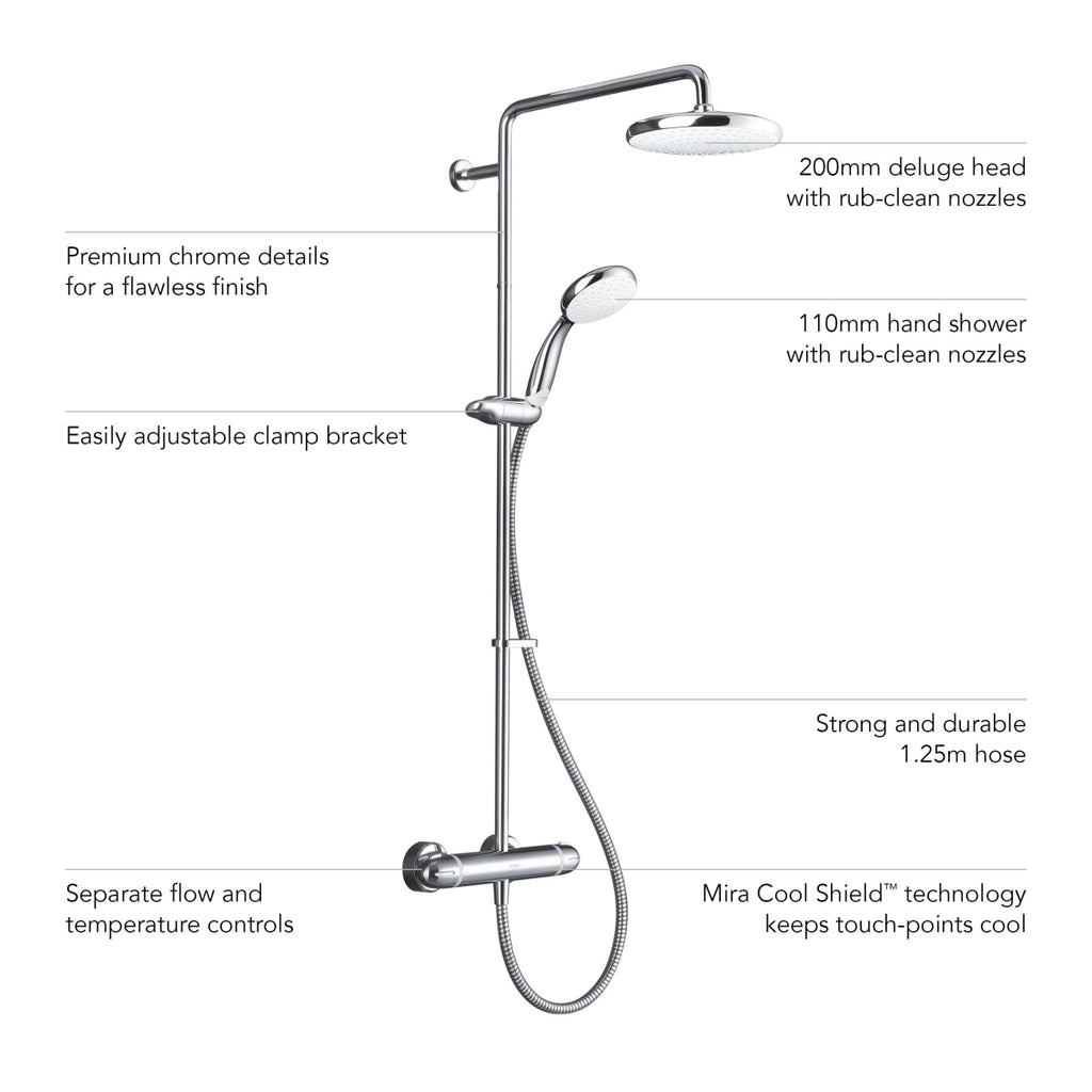 Mira Showers Coda Pro ERD Thermostatic Mixer Shower Exposed Valve with Large Head and Diverter 1.1836.006.