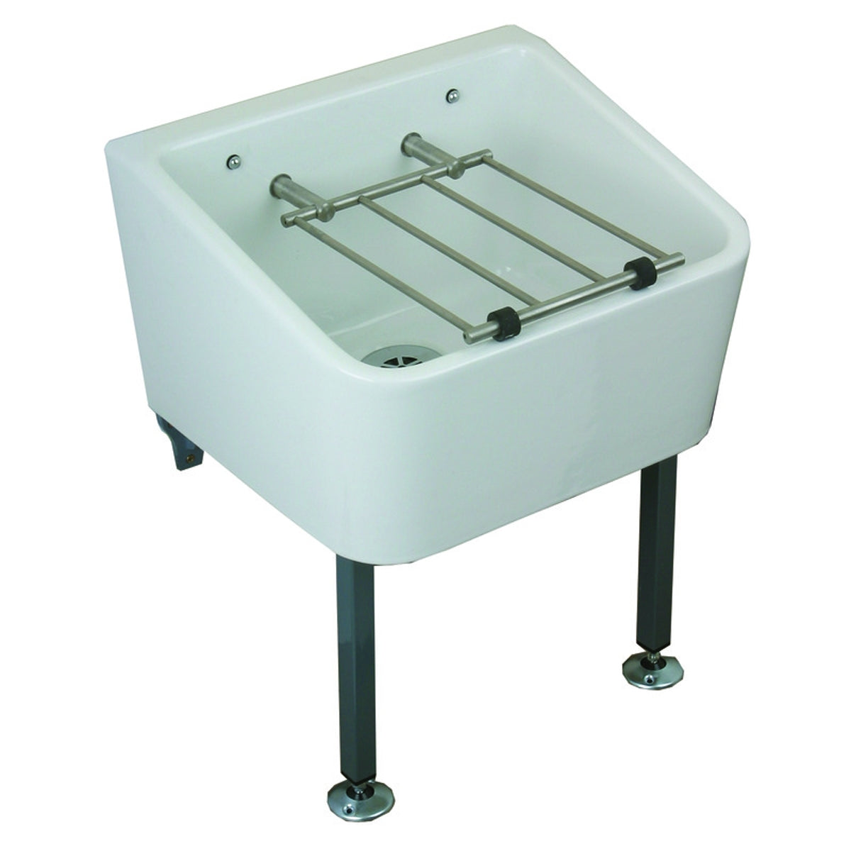 Twyford Avalon set of cleaner sink without overflow, with hinged grating and two legs.