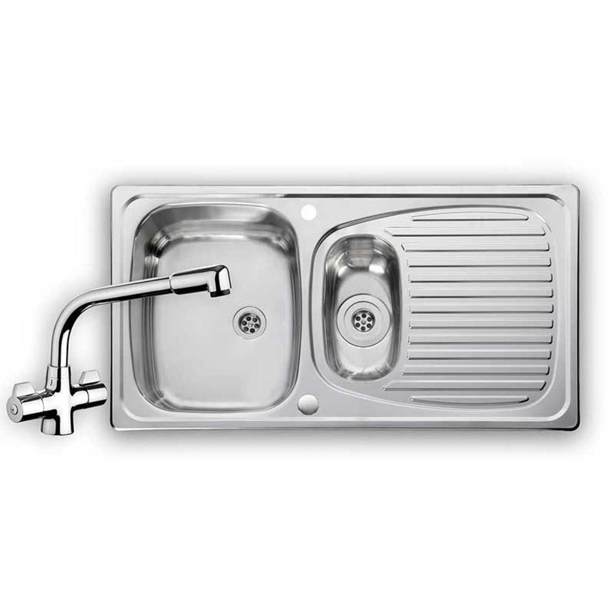 Aga Rangemaster Leisure Euroline 1.5 Bowl Inset Kitchen Sink With Tap & Waste Kit Polished Stainless Steel.