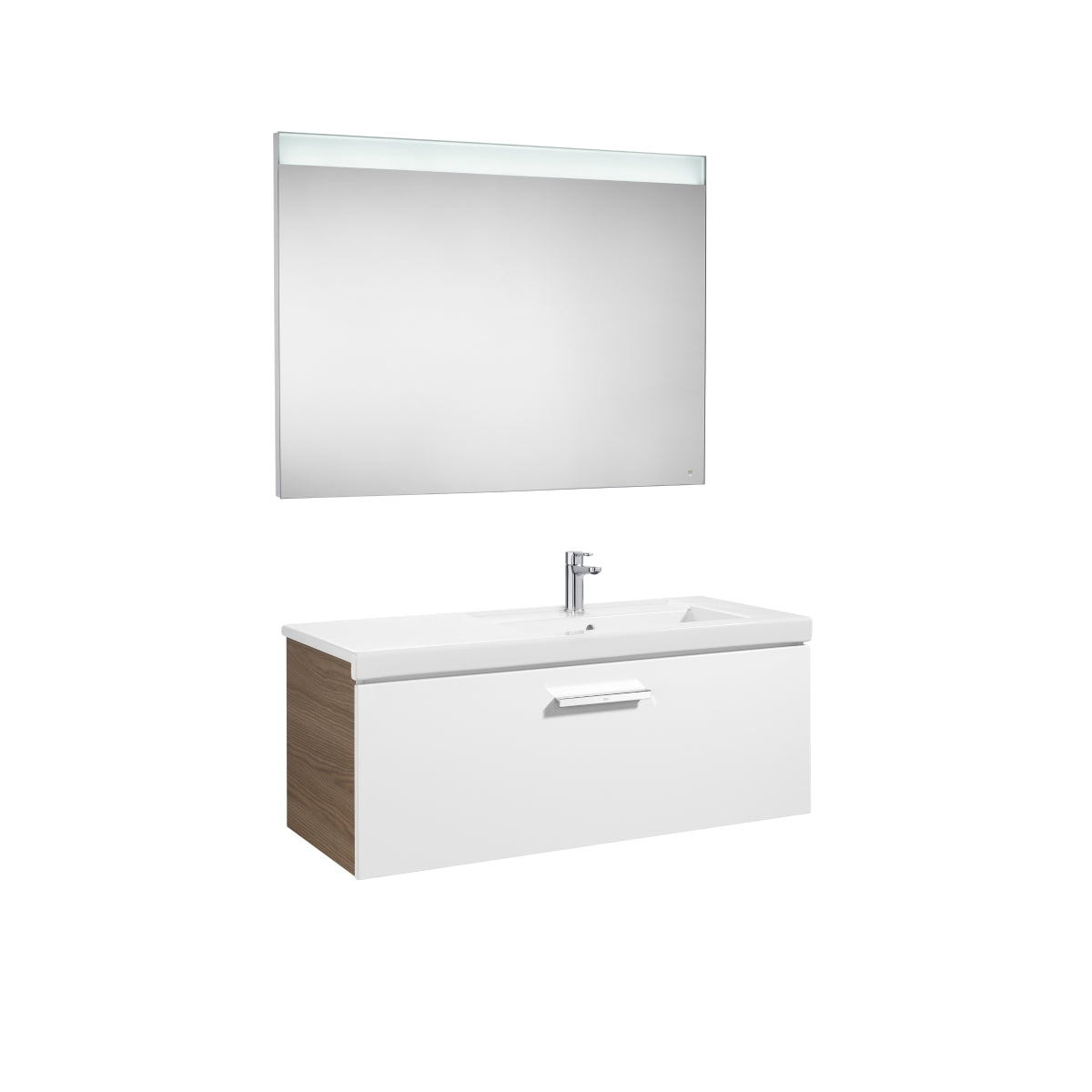 Roca Prisma Base Unit 590 x 450mm - 1 Soft-close Drawer - Gloss White & Textured Ash