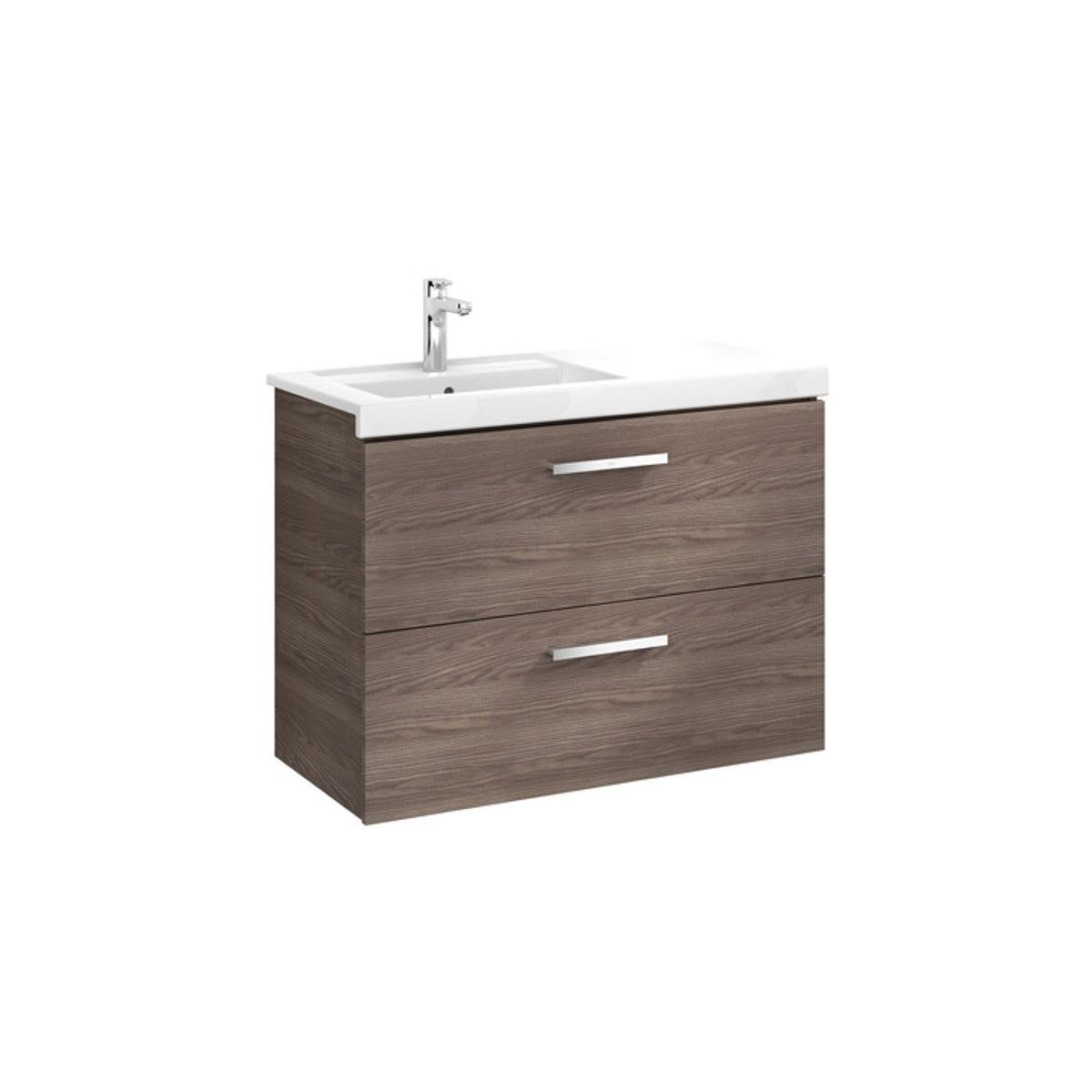 Roca Prisma Base Unit 590 x 450mm - 2 Soft-close Drawers - Left-hand Installation - Gloss White & Textured Ash