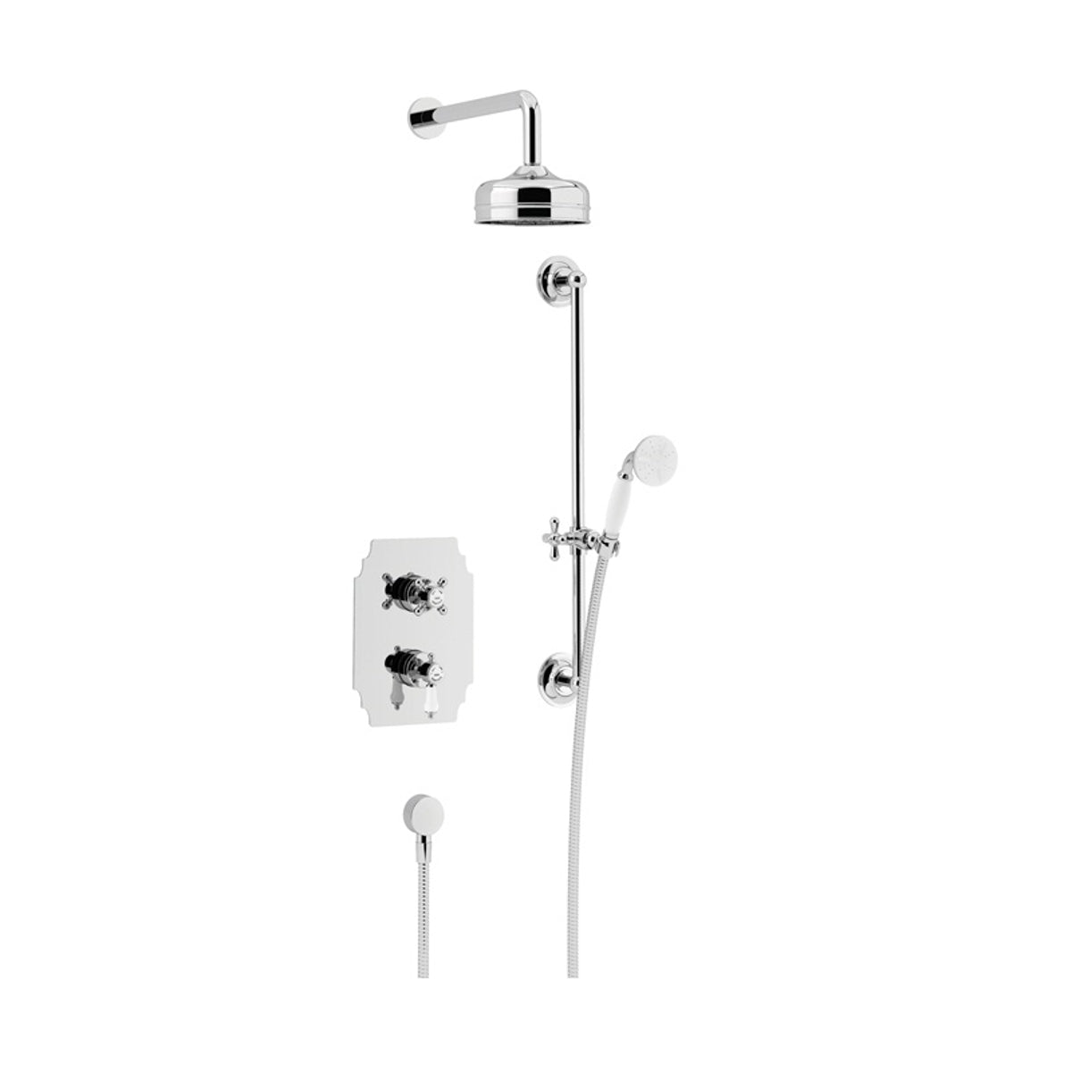 Heritage Glastonbury Recessed Thermostatic Dual Control Shower Valve with Premium Fixed Head and Flexible Riser Kits Chrome