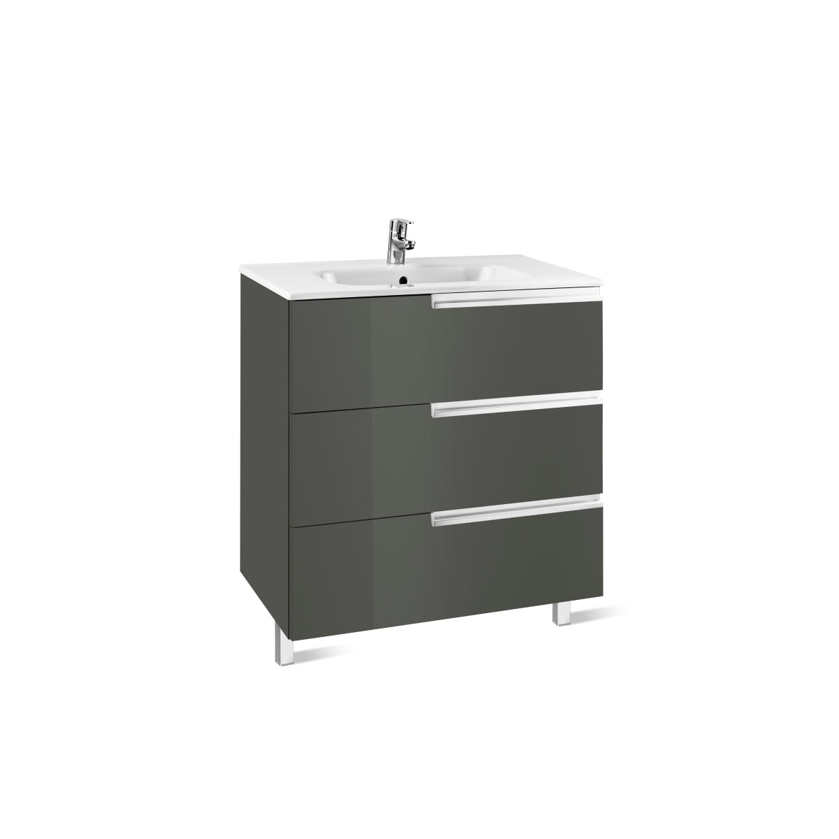 Roca Victoria-N Base Unit 600 x 460mm - 3 Soft-close Drawers - Gloss Anthracite Grey