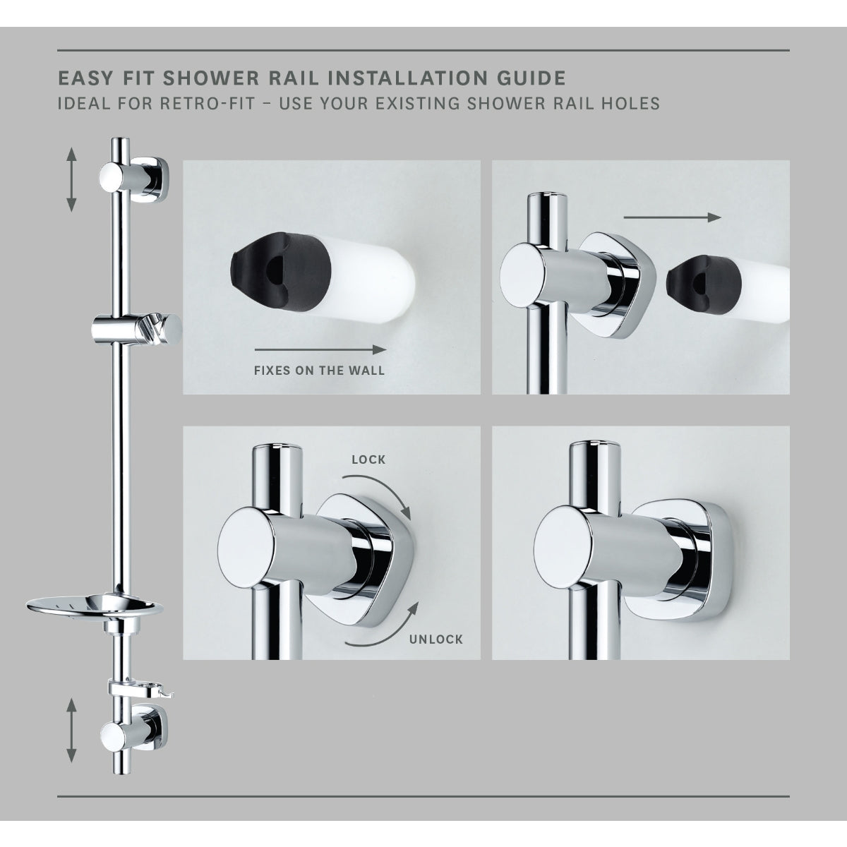 Methven Easy Fit Shower Rail Kit.