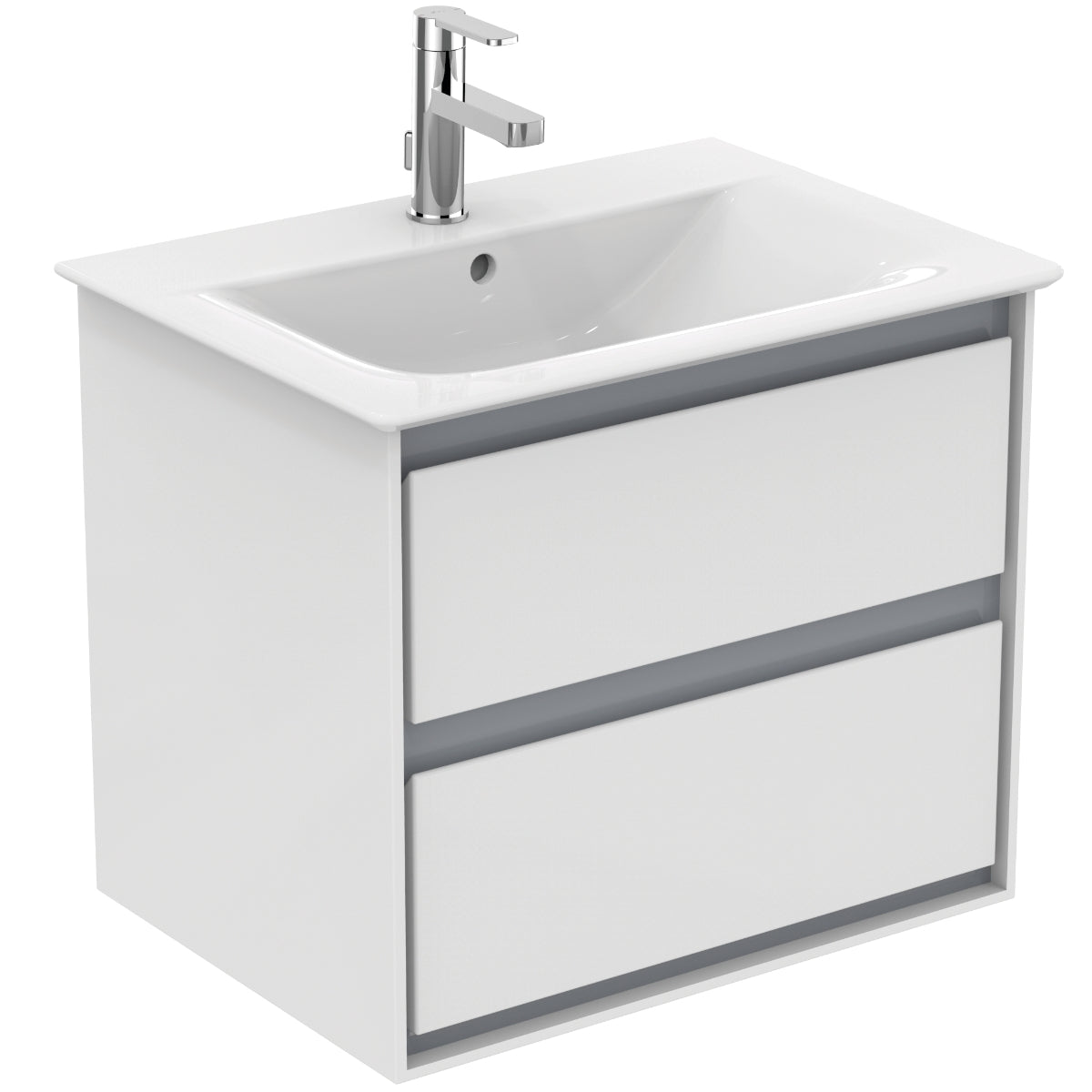 Ideal Standard Philosophy Furniture - 1 Drawer Mini Vanity Unit 600W x 400H x 360mmD, Gloss White with Matt White Trim.