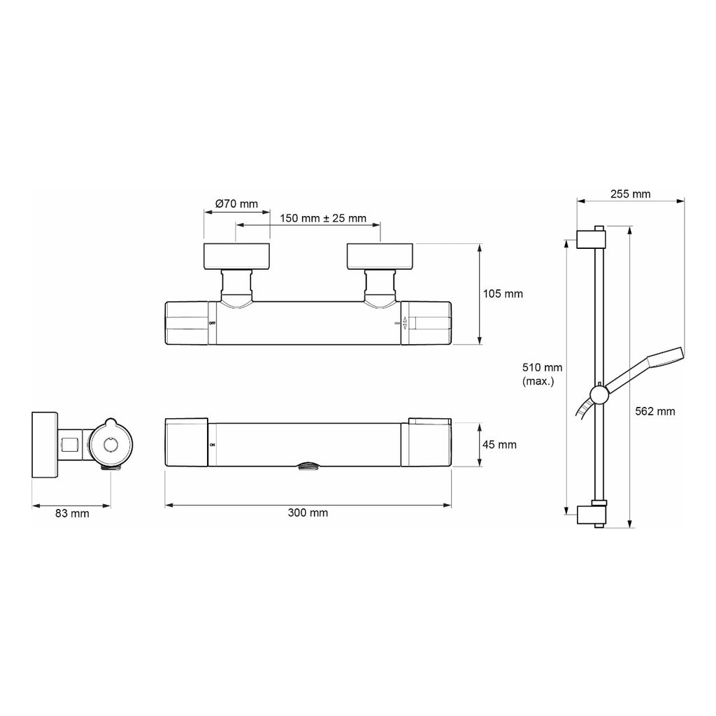 Mira Relate EV Single Outlet Thermostatic Bar Shower Mixer Chrome 2.1878.001