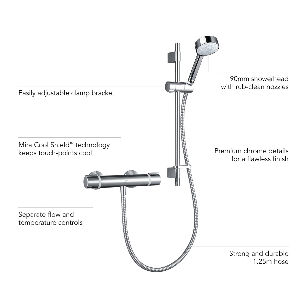 Mira Relate EV Single Outlet Thermostatic Bar Shower Mixer Chrome 2.1878.001