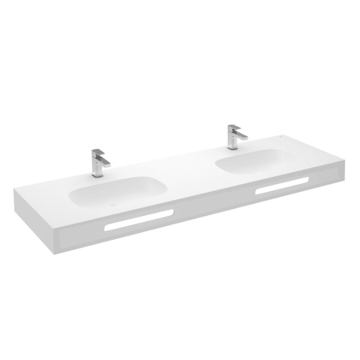 Roca Modo 1200 X 450Mm Basin 2 Soft 450 X 260Mm Bowls With 125Mm Skirt And Towel Slot - 1 Taphole