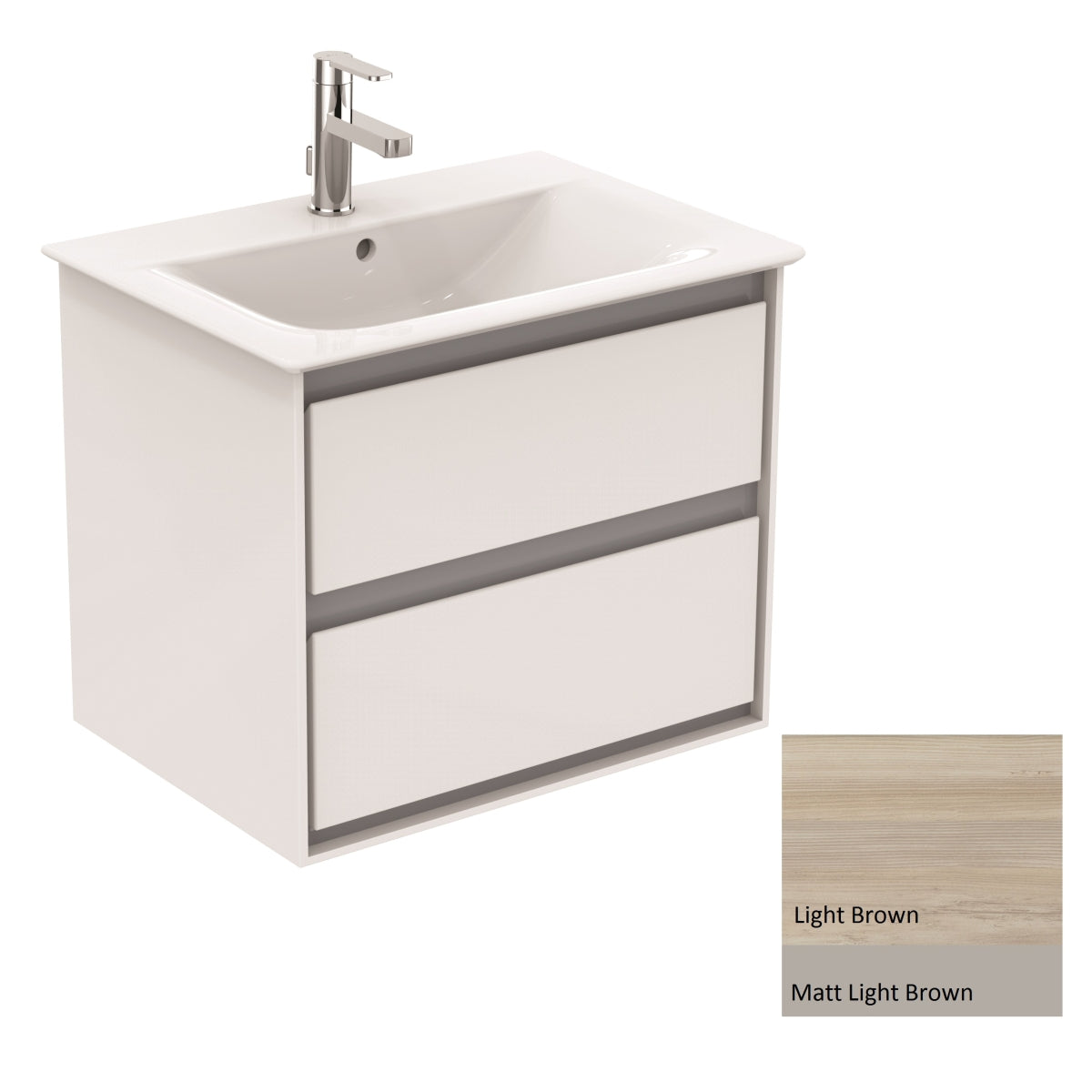 Ideal Standard Philosophy Vanity Unit 600mm Wood Light Brown & Matt Light Brown 2 Drawer
