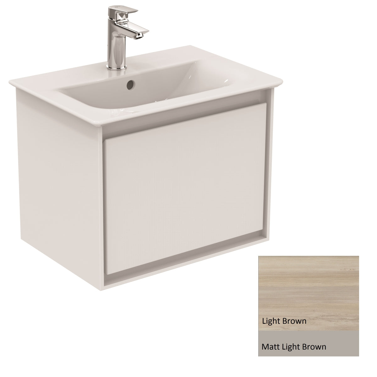 Ideal Standard Philosophy Basin Unit 550mm Wood Light Brown & Matt Light Brown 1 Drawer