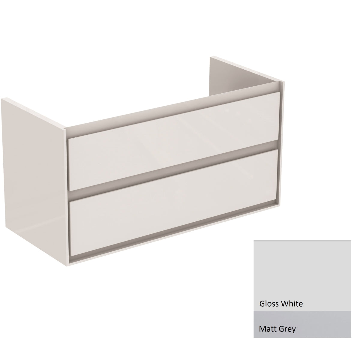 Ideal Standard Philosophy Vanity Unit 1000mm 2 Drawer - Gloss White & Matt Light Grey