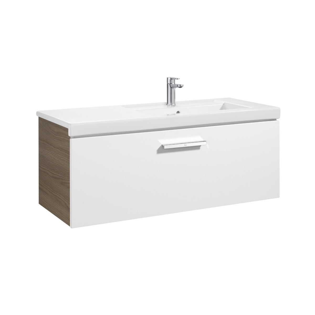 Roca Prisma Base Unit 1090 x 450mm - 1 Soft-close Drawer - Gloss White & Textured Ash