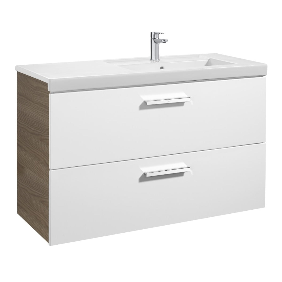 Roca Prisma Base Unit 790 x 450mm - 2 Soft-close Drawers - Gloss White & Textured Ash