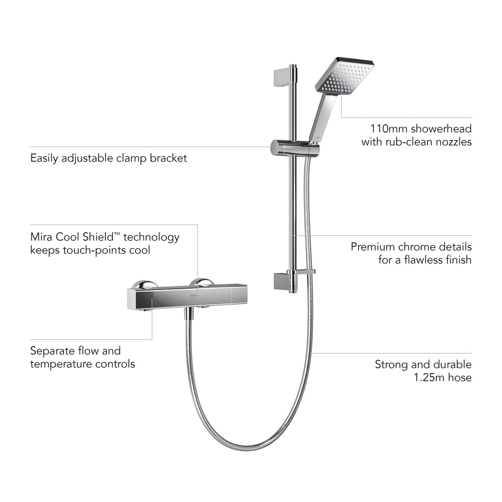 Mira Honesty EV Thermostatic Bar Mixer Shower with Adjustable Head. 1.1901.001