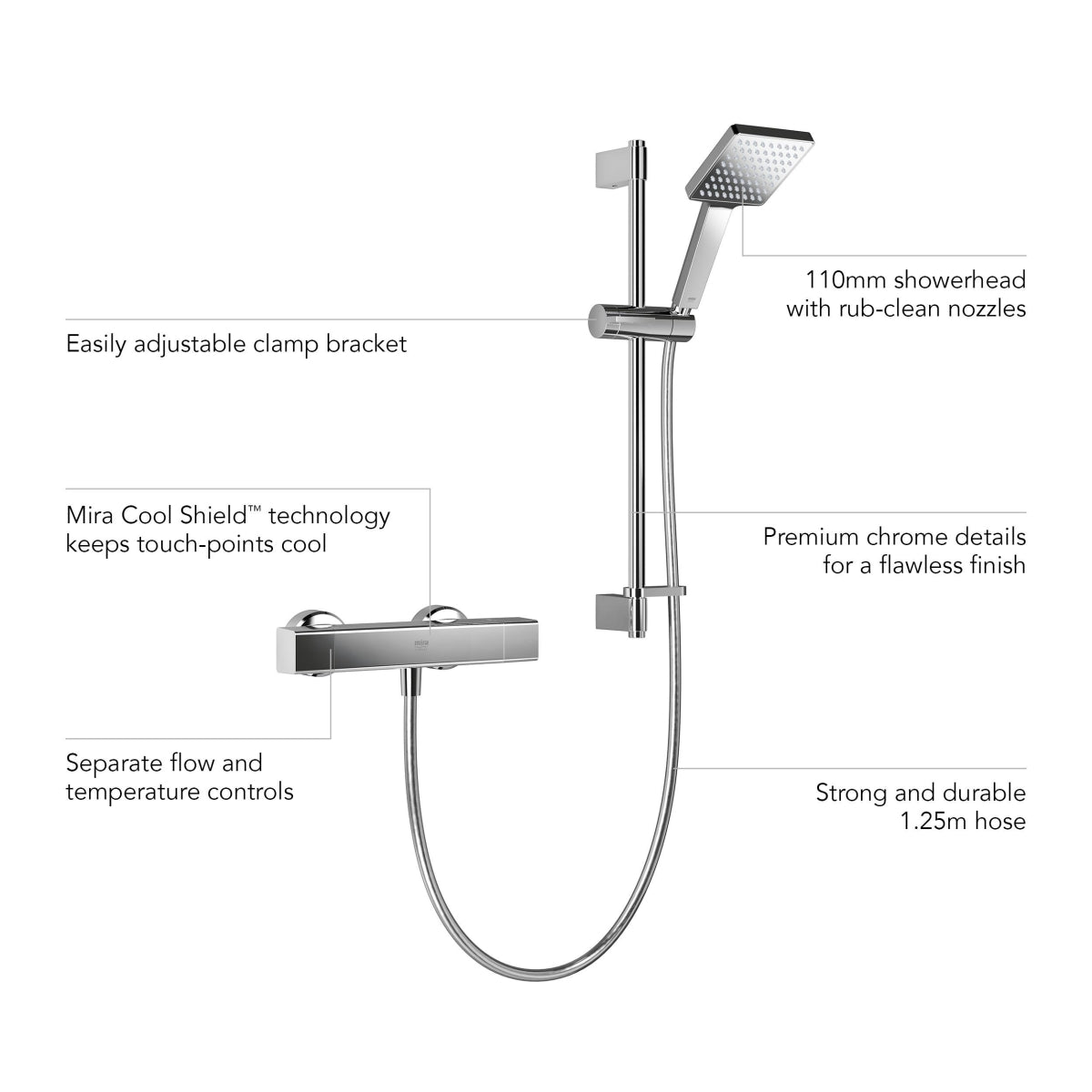 Mira Honesty EV Thermostatic Bar Mixer Shower with Adjustable Head. 1.1901.001