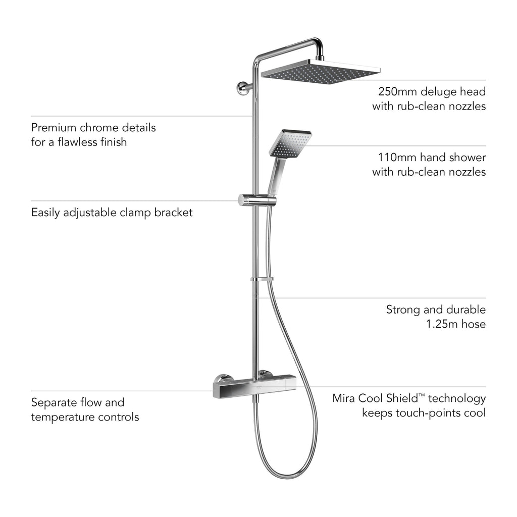 Mira Honesty ERD Dual Thermostatic Bar Mixer Shower with Adjustable and Fixed Head. 1.1901.002