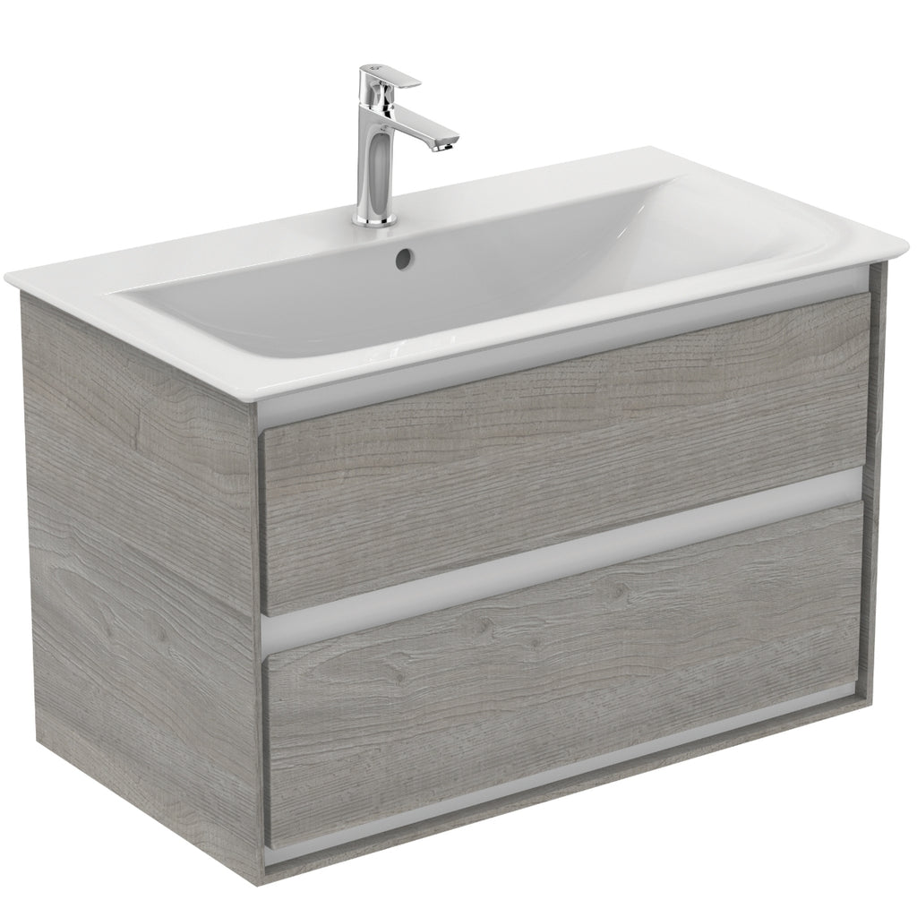 Ideal Standard Philosophy 800mm Wall Hung Vanity Unit 2 Drawers Wood Light Grey + Matt White