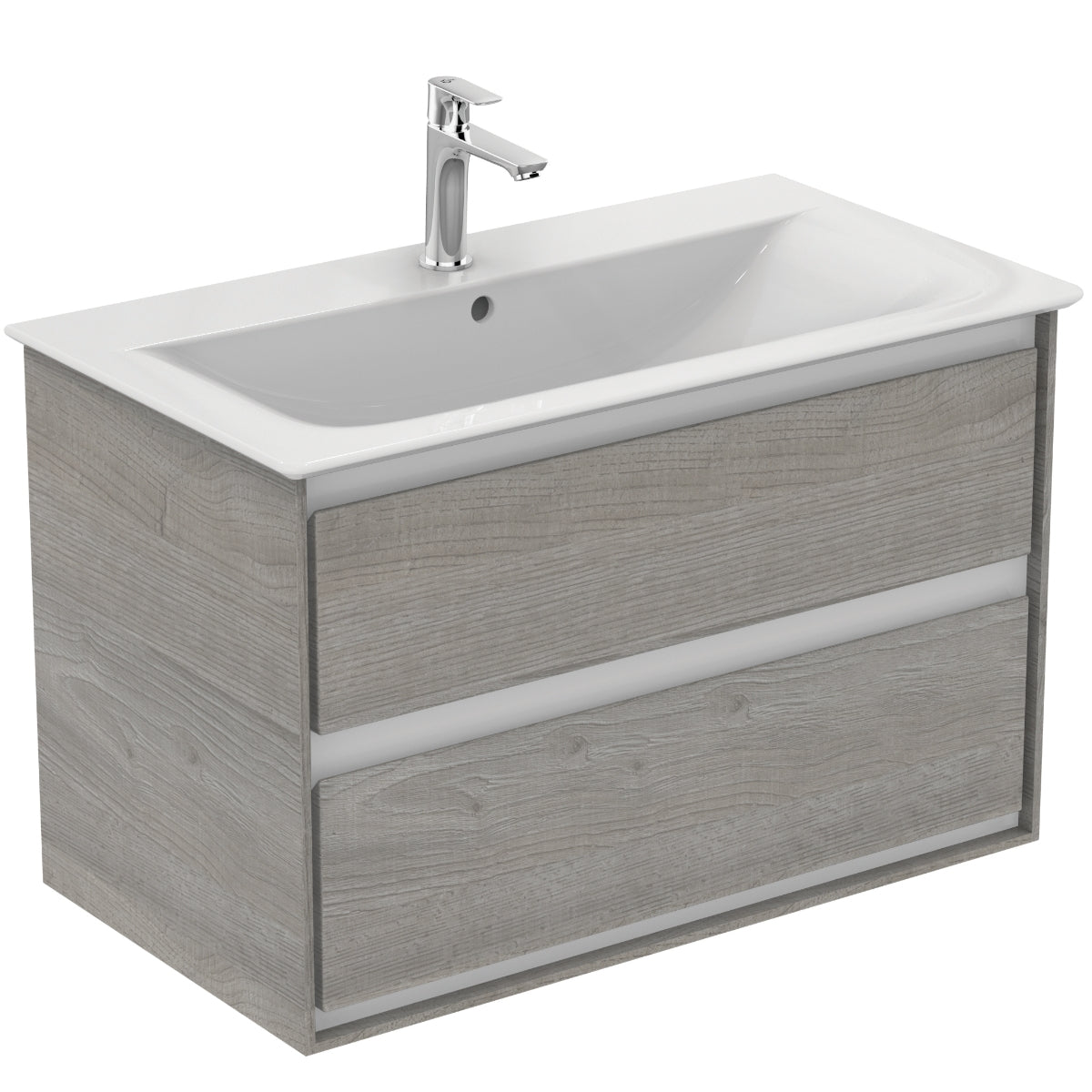 Ideal Standard Philosophy 800mm Wall Hung Vanity Unit 2 Drawers Wood Light Grey + Matt White