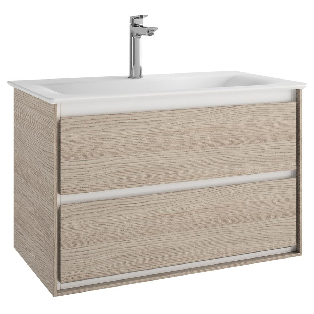 Ideal Standard Philosophy 800mm Wall Hung Vanity Unit 2 Drawers Wood Light Grey + Matt White