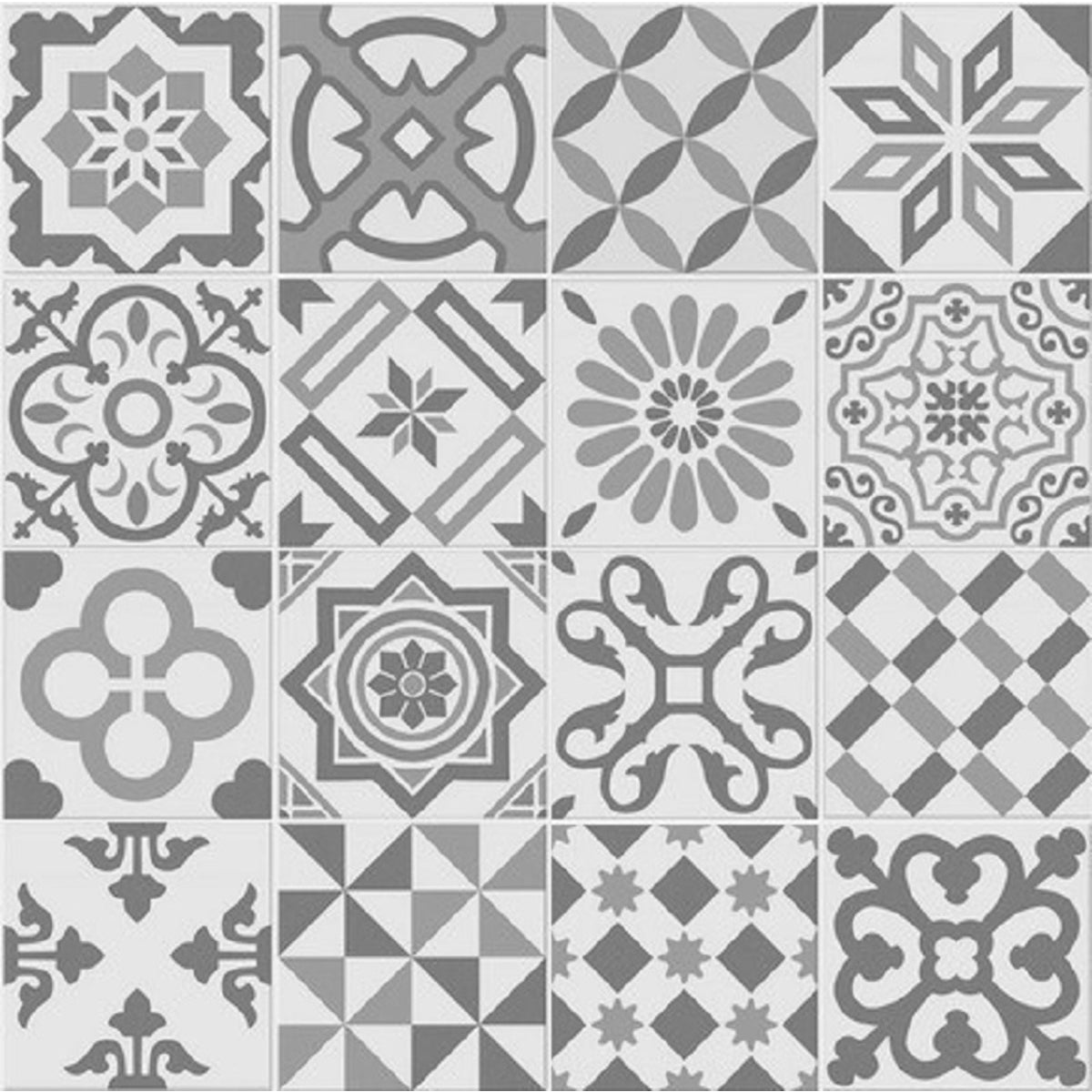 Verona Antigua Grey Patchwork Matt Ceramic Tile 200 x 200mm Pack of 25