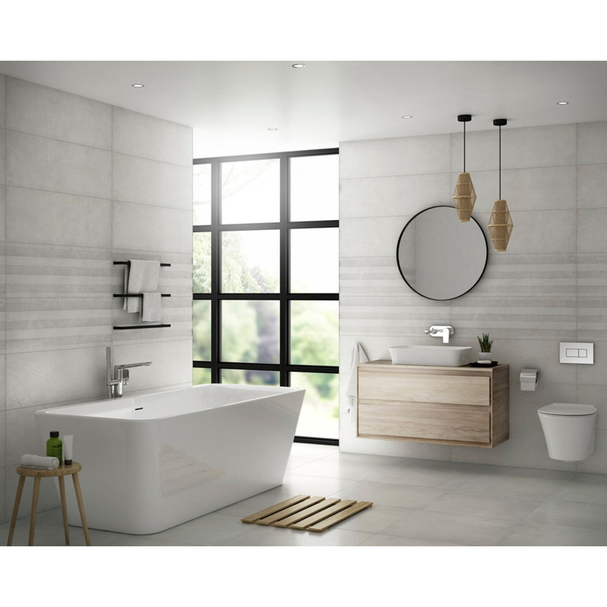 Verona Leeds Grey Structured Ceramic Tile 300 x 900mm Pack of 4