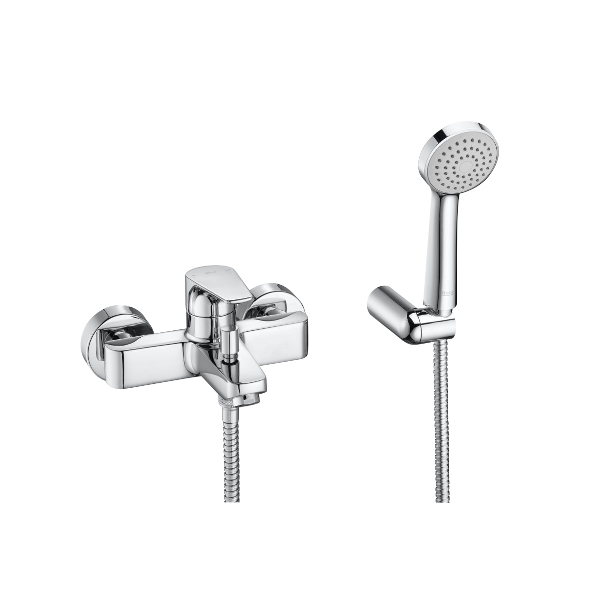 Roca Atlas Wall-mounted Bath-shower Mixer with Handset, Hose and Bracket