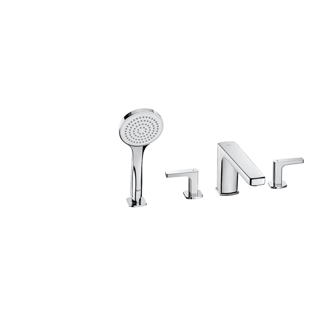 Roca Escuadra Deck-mounted bath-shower mixer tap with short spout, diverter and handshower Chrome