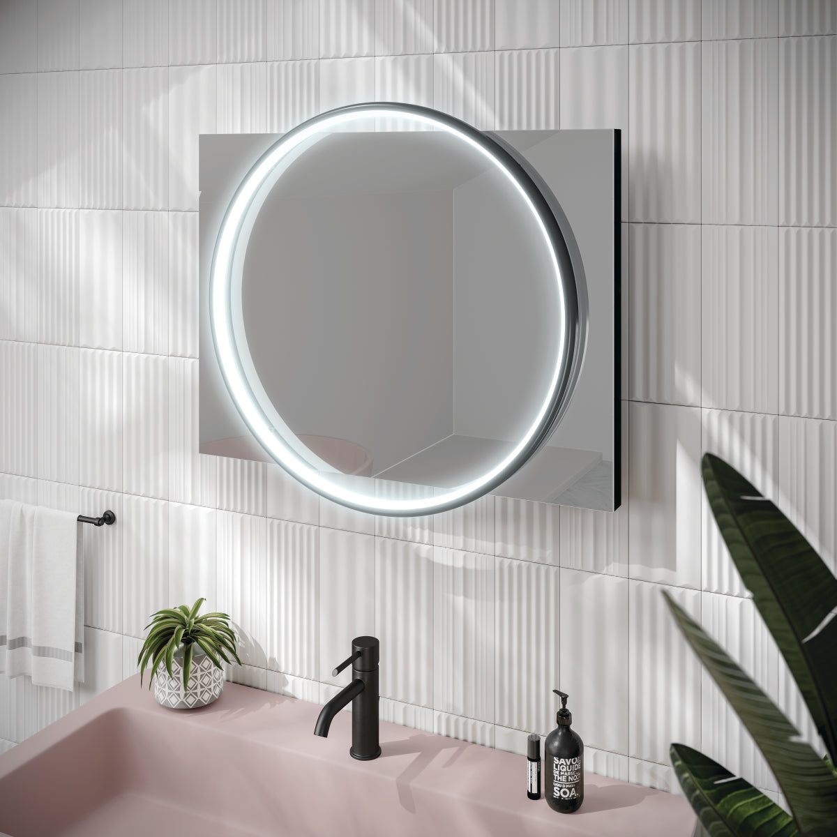 HiB Solas Round Illumited Bathroom Mirror - Black
