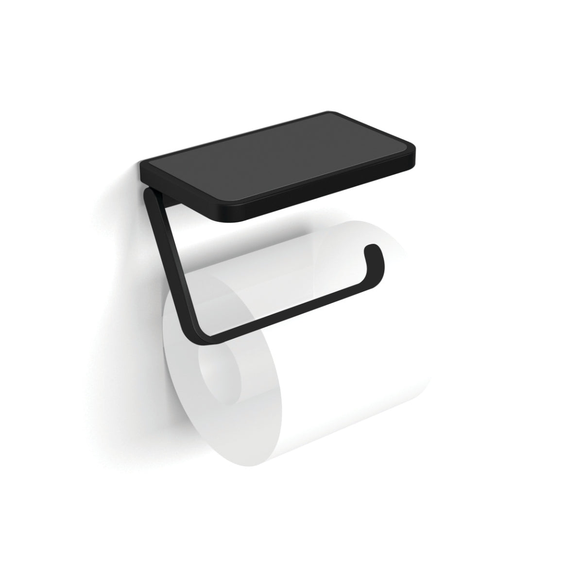 HiB Atto Toilet Roll Holder with Shelf Black