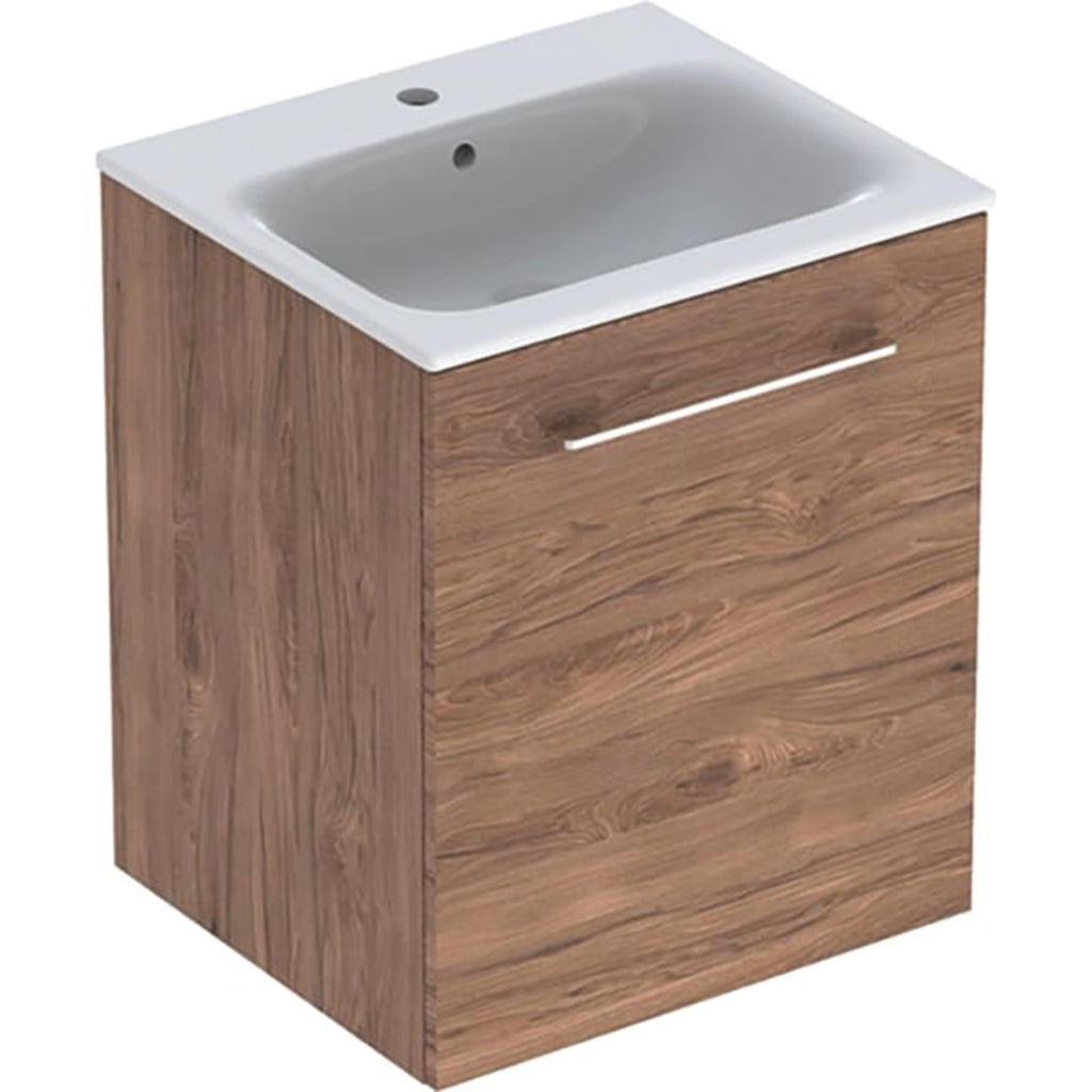 Geberit Selnova Square Slim Set of Vanity Basin Slim Rim with Cabinet One Door Hickory 550mm 501 250 00 1 501.250.00.1
